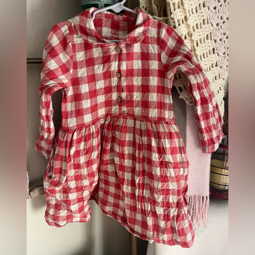 Simply Grey Girls Linen Dress with Peter Pan Collar